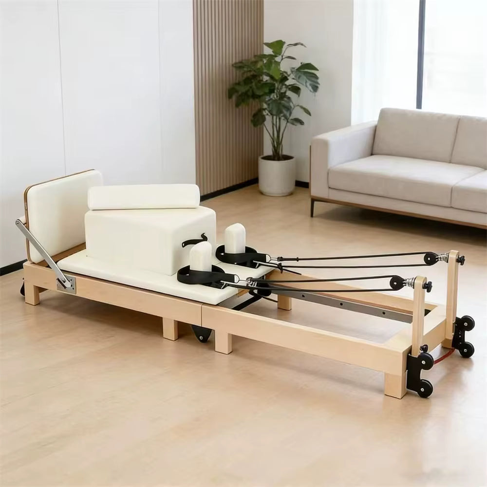 Reformer Pilates Pliable Blanc - Cadre Bois