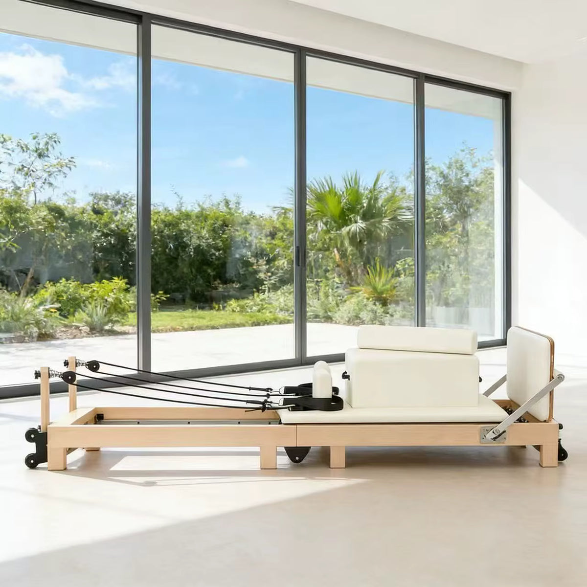Reformer Pilates Pliable Blanc - Cadre Bois